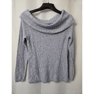 White House Black Market Women's Sweater Size M Blue Silver Metallic Cow Neck